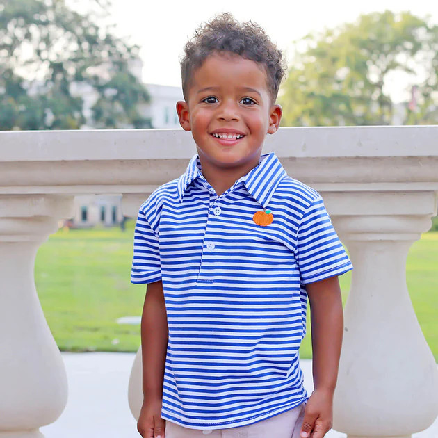 Autumn Harvest Royal Blue Stripe Polo Shirt | Classic Whimsy