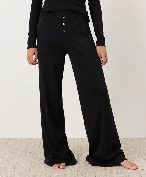 Pact Dream Rib Wide Leg Lounge Pant Made With Organic Cotton in Black at Nordstrom, Size Small | Nordstrom