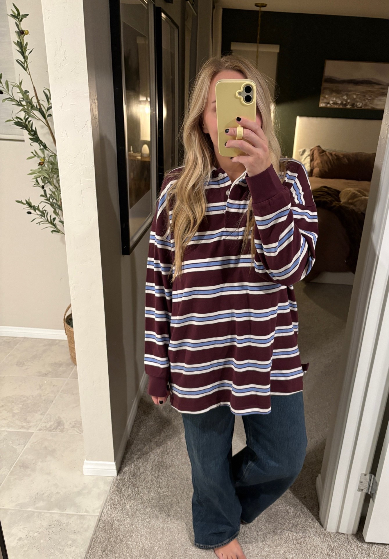Rugby shirt long sleeve fall finds target style 
Wearing a size large, but I might get it cropped, I wanted the top to be baggy but not this long 😩 
Size 10 in my jeans

#LTKootd #LTKMidsize #LTKmomlife