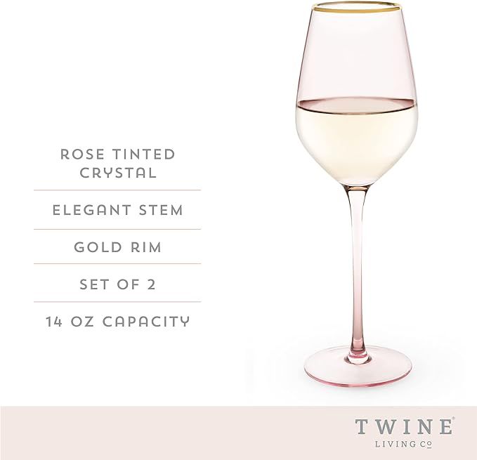 Twine Rose White Wine Glasses, Gold Rimmed Pink Tinted Crystal Wine Glass Set, Stemmed Wine Glass... | Amazon (US)