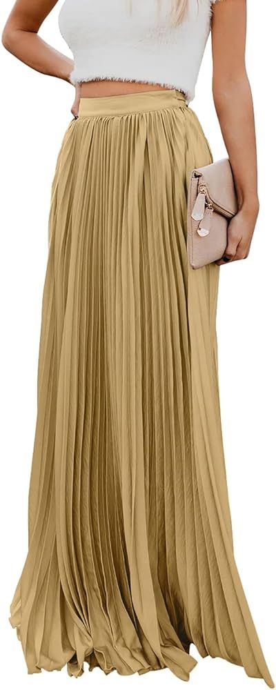 ebossy Women's High Waist Flowy Pleated Chiffon Maxi Skirt | Amazon (US)
