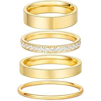 4 Pcs 14k Gold Filled Rings for Women Non Tarnish Wedding Bands Stacking Rings for Women Titanium... | Amazon (US)