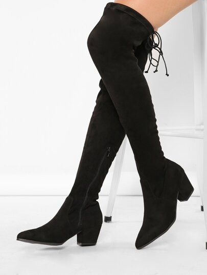 Pointy Toe Chunky Low Heel Thigh High Boots | SHEIN