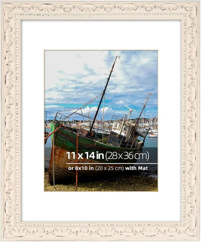 11x14 in Distressed Wood Off-white Vintage Antique Farmhouse Picture Frame, Museum Grade Off Whit... | Amazon (US)