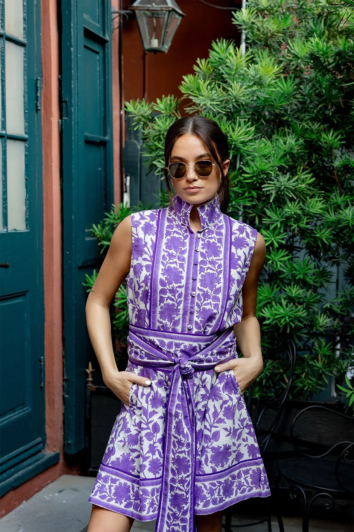 Sleeveless SUE SARTOR Flounce™ Mini | Purple Vintage Lily © 2023 | SUE SARTOR