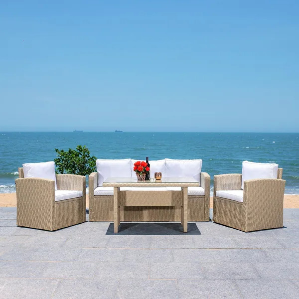 SAFAVIEH Outdoor Living Nyra 4-Piece Patio Dining Set - Natural/White | Bed Bath & Beyond