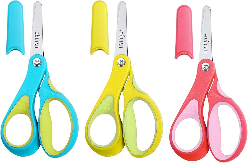 LIVINGO Left Handed Scissors for Kids - 3 Pack 5 inches Blunt Tip Safety Lefty School Scissors fo... | Amazon (US)
