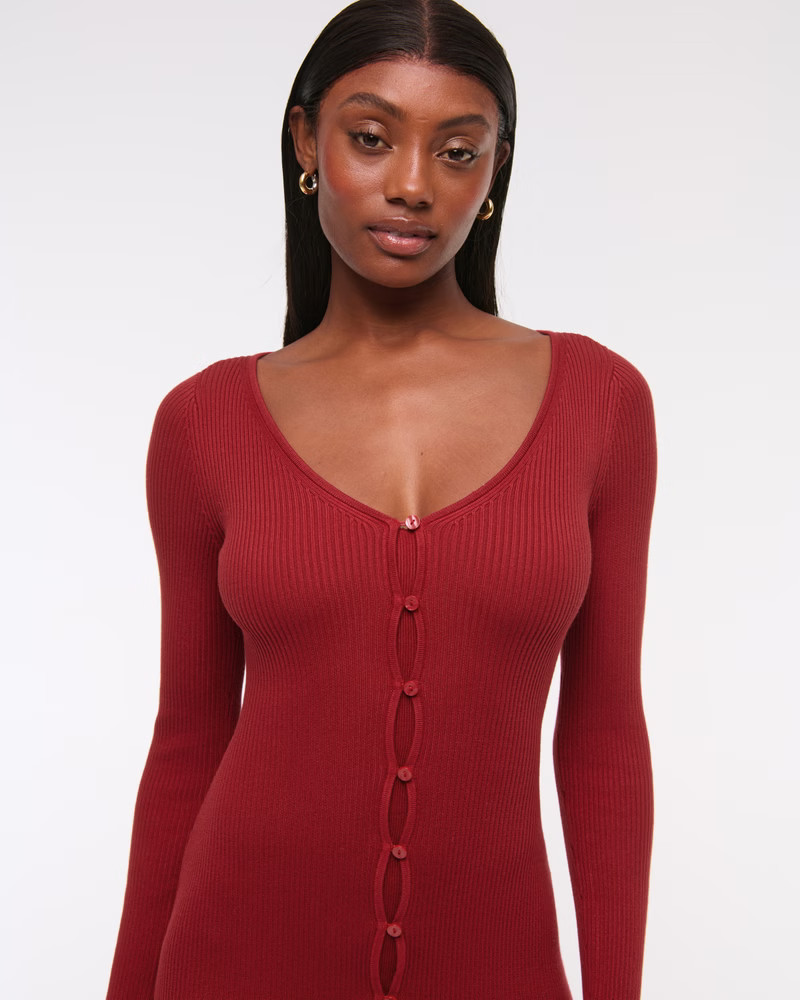Long-Sleeve Deep-V Mini Sweater Dress | Abercrombie & Fitch (US)
