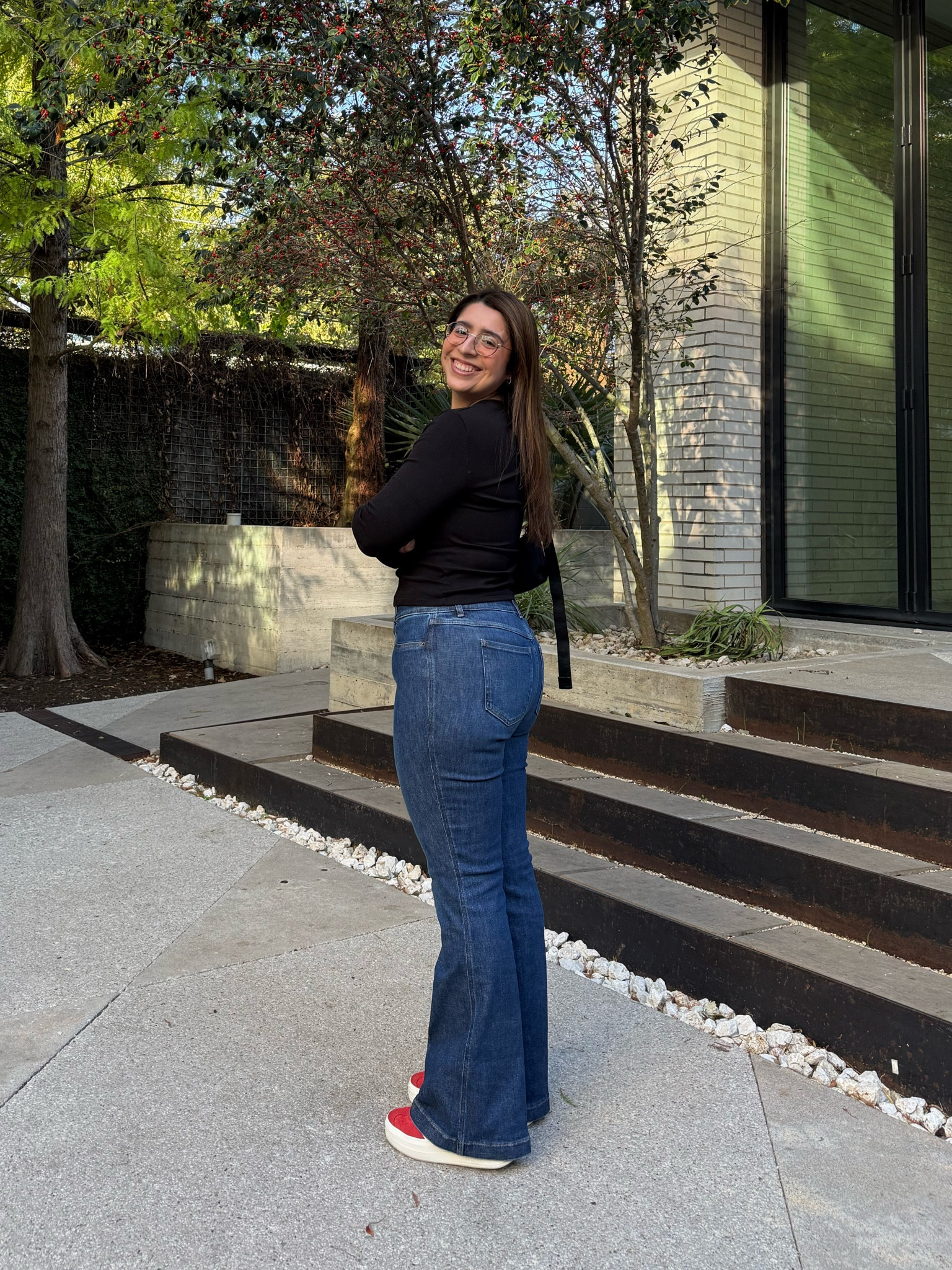 The viral jeans that feel like sweatpants - SO comfy & flattering!! Wearing size large petite! They run super long, I’m 5’5 and a half! Wearing size large in the shirt :) 

#LTKFindsUnder50 #LTKHoliday #LTKMidsize