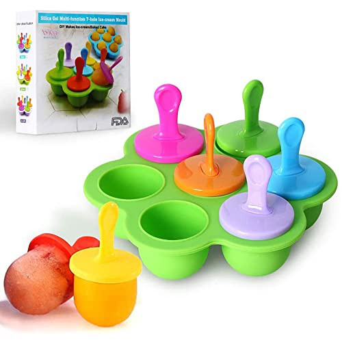 Mini Silicone Popsicle Mold, 7-cavity DIY Ice Pop Mold with Colorful Plastic Sticks, Popsicle Makers for Egg Bites, Lollipop and Ice Cream Mould, Baby Food Storage Container, Non-Stick Ice Cube Trays | Amazon (US)
