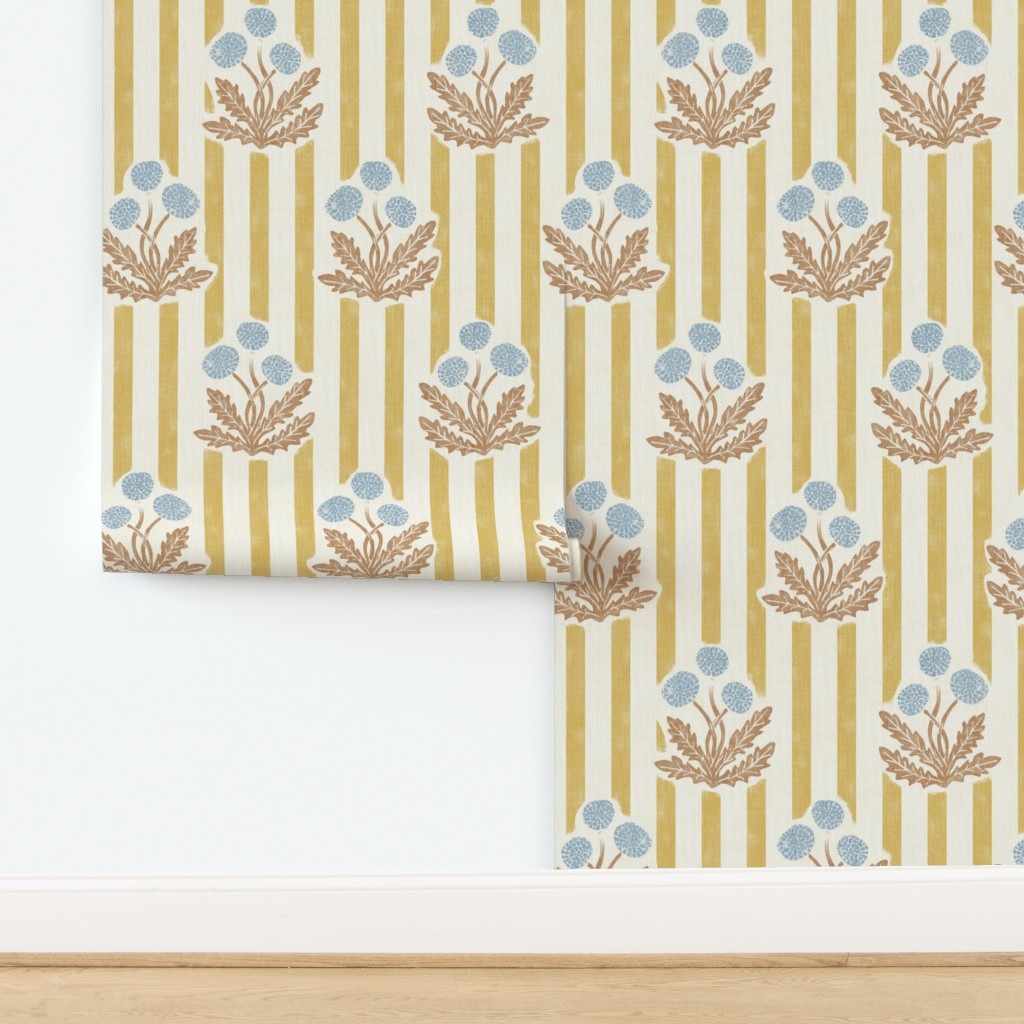 Wallpaper in dandelion yellow light blue. Vintage dandelion wallpaper | Spoonflower