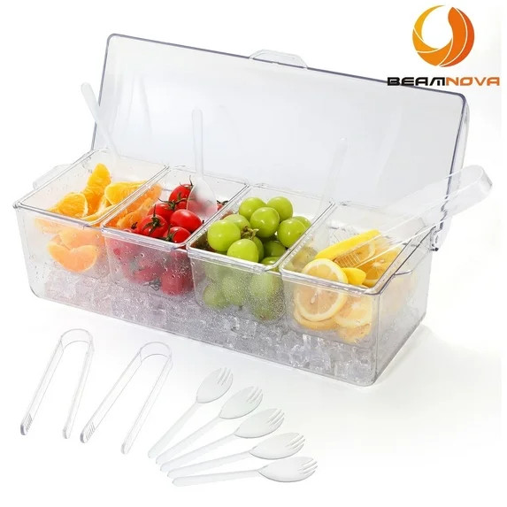 BEAMNOVA Ice Chilled Condiment Server with Lid 4 Removable Compartment, Fruit Salad Garnish Dispe... | Walmart (US)
