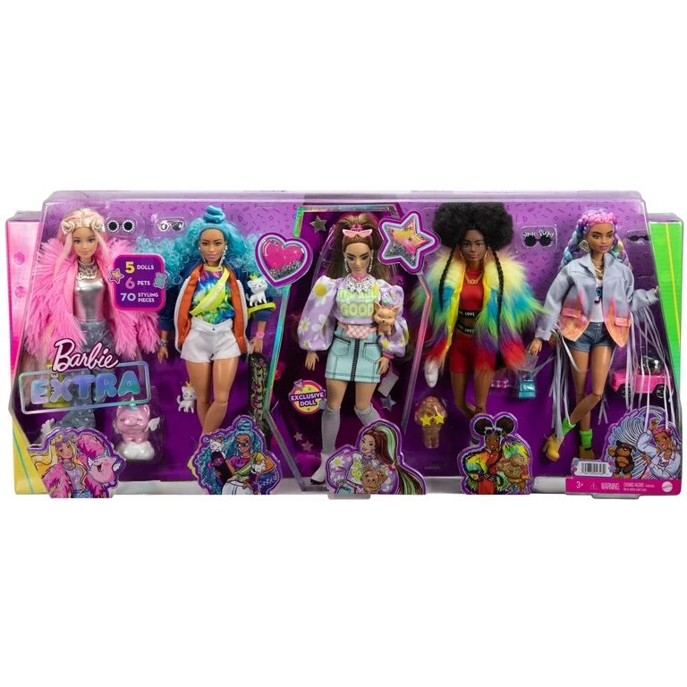 Barbie Extra 5-Doll Set with 6 Pets & 70 Styling Pieces for Kids 3 Years Old & Up - Walmart.com | Walmart (US)