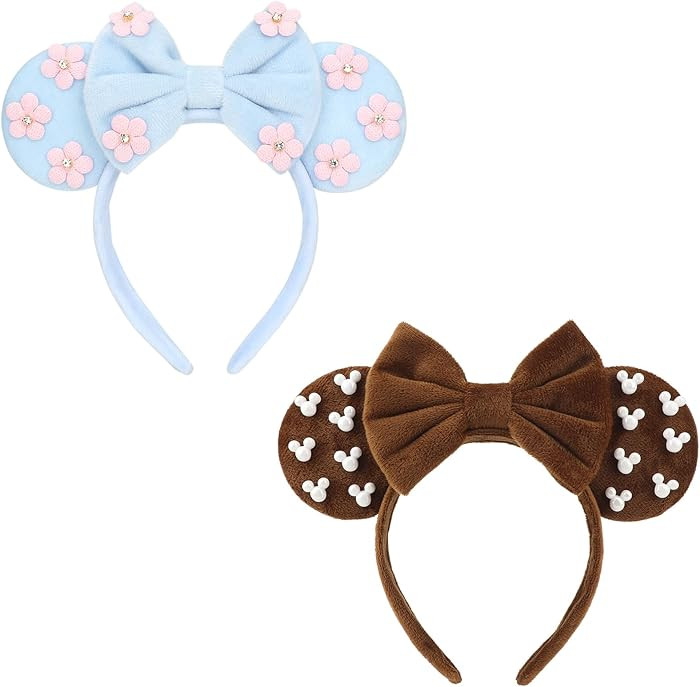 DRESHOW Mouse Ears Headbands for Women Glitter Hairbands Bow Head Bands Velvet Head Band Christma... | Amazon (US)