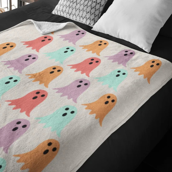 Ghost Halloween Plush Blanket Colorful - Etsy | Etsy (US)