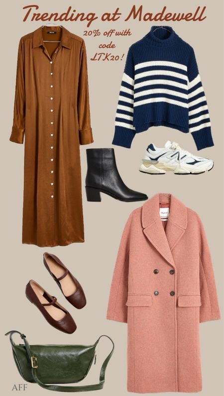 Rounded up some trending Madewell pieces for you to shop the LTKxMadwell sale! 
………………..
wool coat, peacoat, winter coat, winter jacket, fall coat, fall jacket, silk dress, work dress, satin dress, silk shirt dress, satin shirt dress, button down dress, striped sweater, fall trends, winter trends, fall outfit winter outfit, winter boots, fall boots, black leather boots, black booties, black boots, brown booties, brown boots, leather Mary janes, trending shoes, fall shoes, winter shoes, leather bag, green leather bag, green crossbody bag, sling bag, Madewell bag, madewell purse, dad shoes, new balance shoes, new balances, new balance tennis shoes, casual shoes, casual outfit, work look, dressy outfit, madewell new arrivals, madewell finds, madewell bags 

#LTKGiftGuide #LTKfindsunder100 #LTKxMadewell