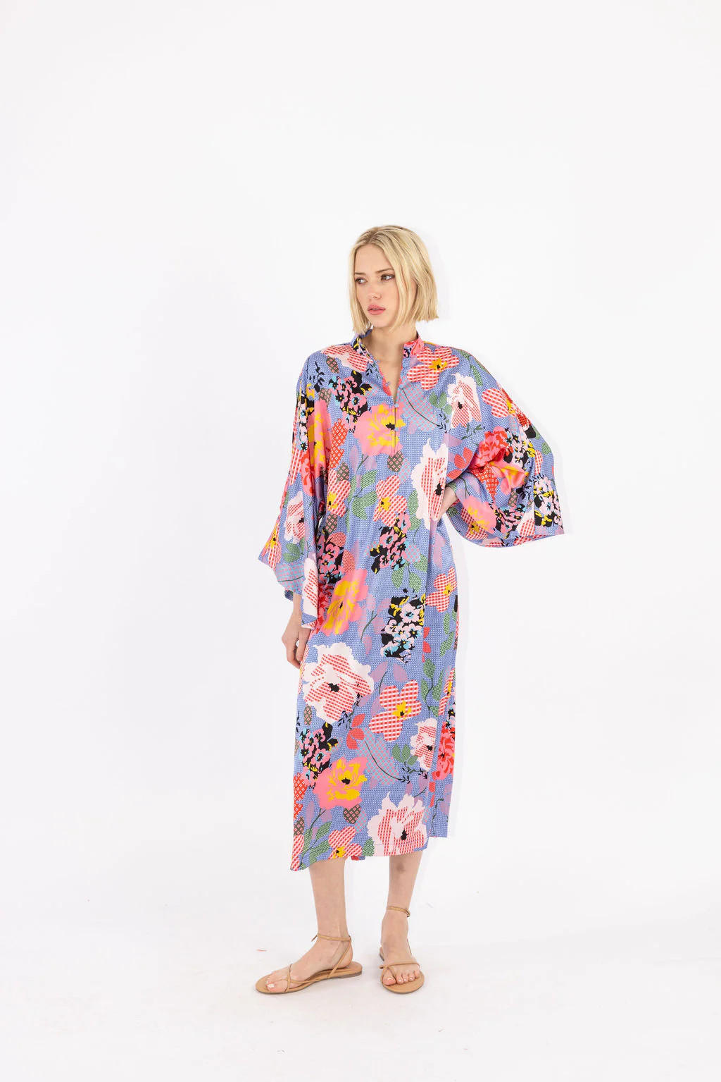 soft satin picnic print maxi caftan | La Vie Style House