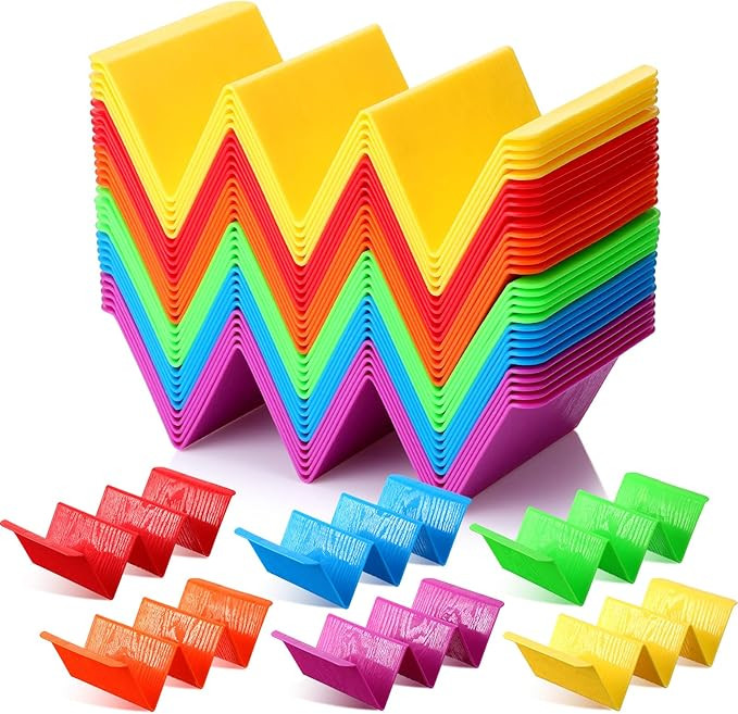48 Packs Colorful Taco Holder Stands Plastic Large Taco Tray Plates Hold 2 or 3 Tacos Each Rack S... | Amazon (US)