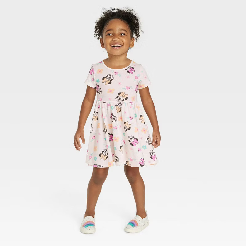 Toddler Girls' Disney Mickey Mouse Printed Skater Dress - Cream | Target