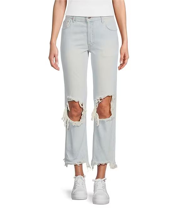 Maggie Straight Leg Mid Rise Distressed Denim Jeans | Dillard's