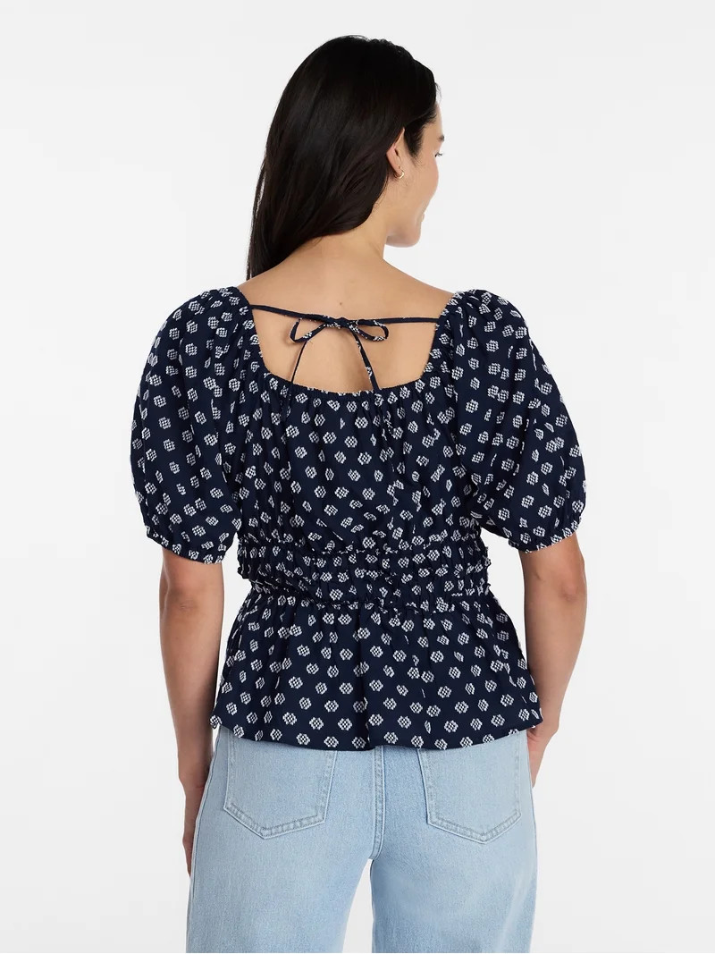 Time and Tru Women's Puff Sleeve Square Neck Top, Sizes XS-XXXL | Walmart (US)