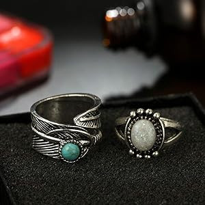 Asphire 8 Pcs Bohemian Joint Knuckle Rings Set Oval Turquoise Finger Ring Opal Gemstone Teardrop ... | Amazon (US)