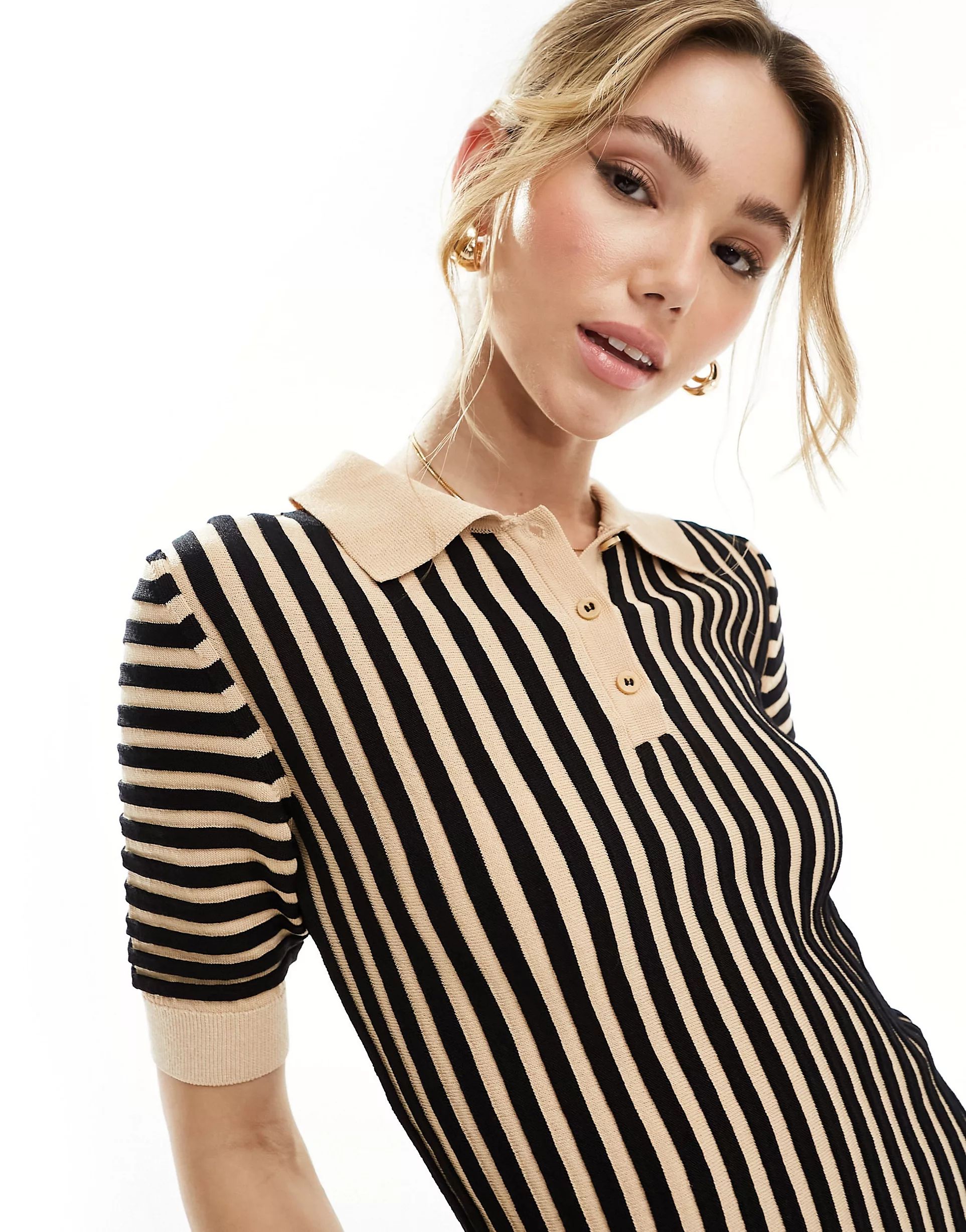 Mango stripe knitted polo in black and brown | ASOS | ASOS (Global)