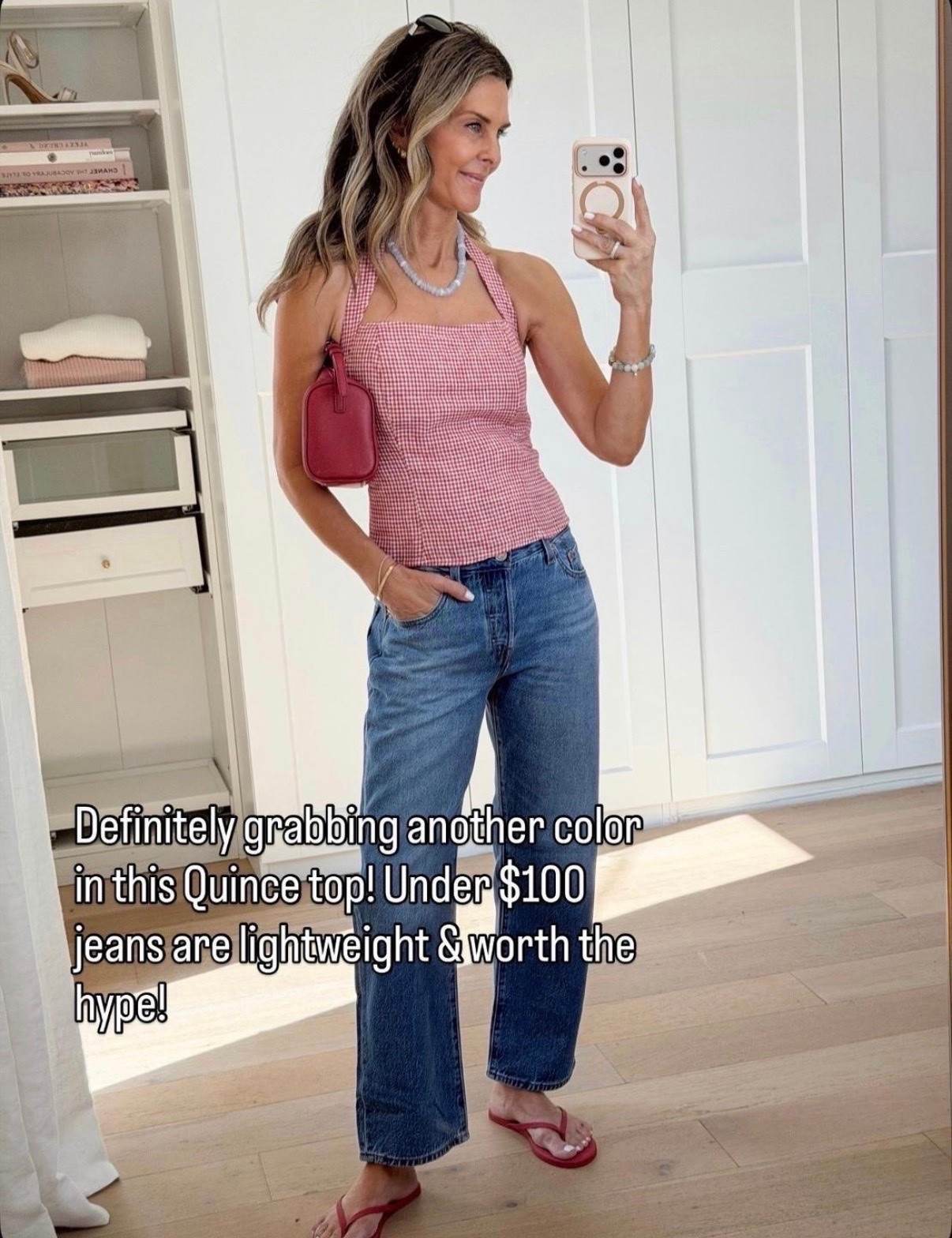 Love this linen halter top! Sz XS @Quince   
-I’m 5’6”
@levi are perfect and comfortable

#LTKootd #LTKOver40 #LTKSeasonal