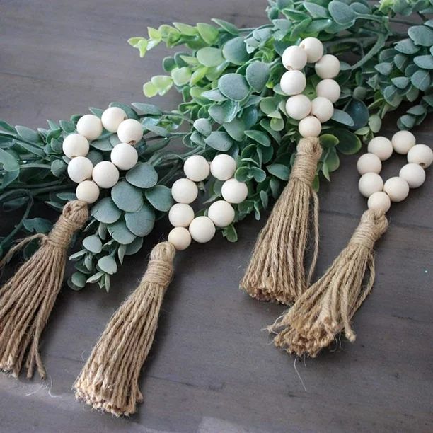 AURORA TRADE Napkin Rings Farmhouse Natural White Wooden Beads Tassels,4PCS - Walmart.com | Walmart (US)