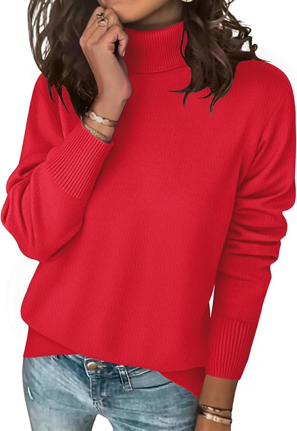 Zeagoo Women's Turtleneck Sweater Long Sleeve Spilt Hem Casual Knit Pullover Chunky Fall Winter J... | Amazon (US)