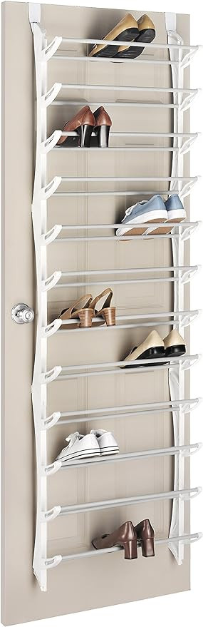 Whitmor Over the Door Shoe Rack, Fold-up Non-slip Bars, 36 Pair, White | Amazon (US)
