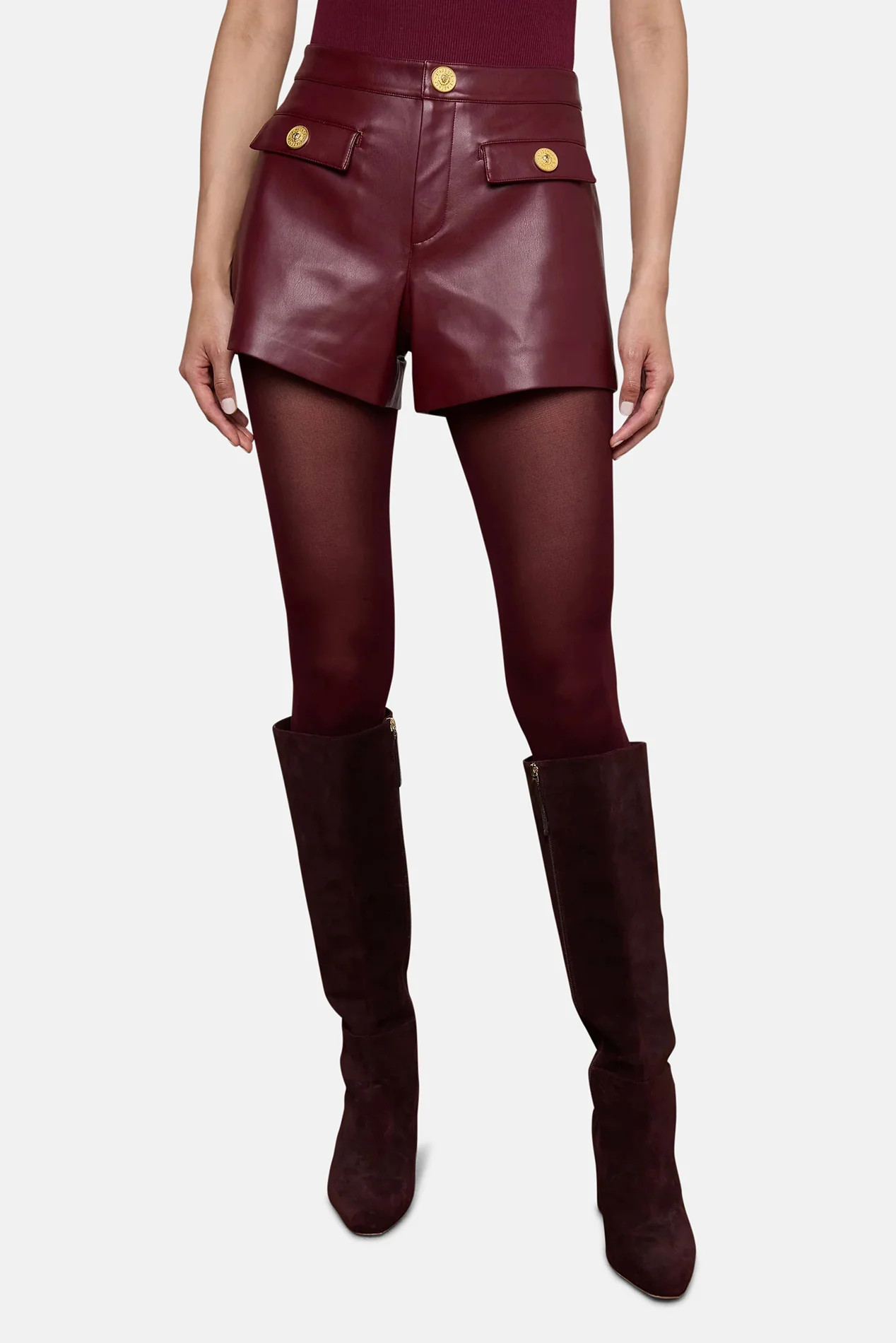 Dionne Vegan Leather Short Black Cherry 8 | Blue & Cream