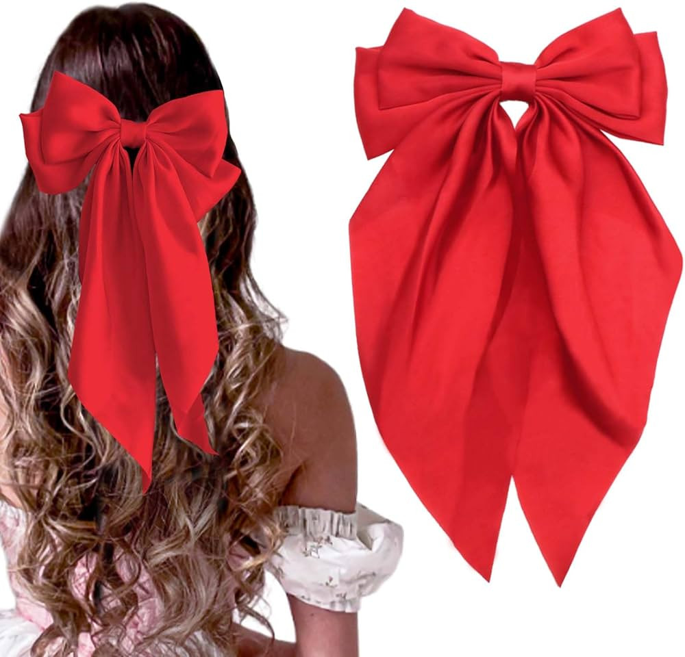Hair Bows Classic Bow Clips Red Ribbon Bow Barrettes Large Bowknot Clip Satin Bowknot French Barr... | Amazon (US)