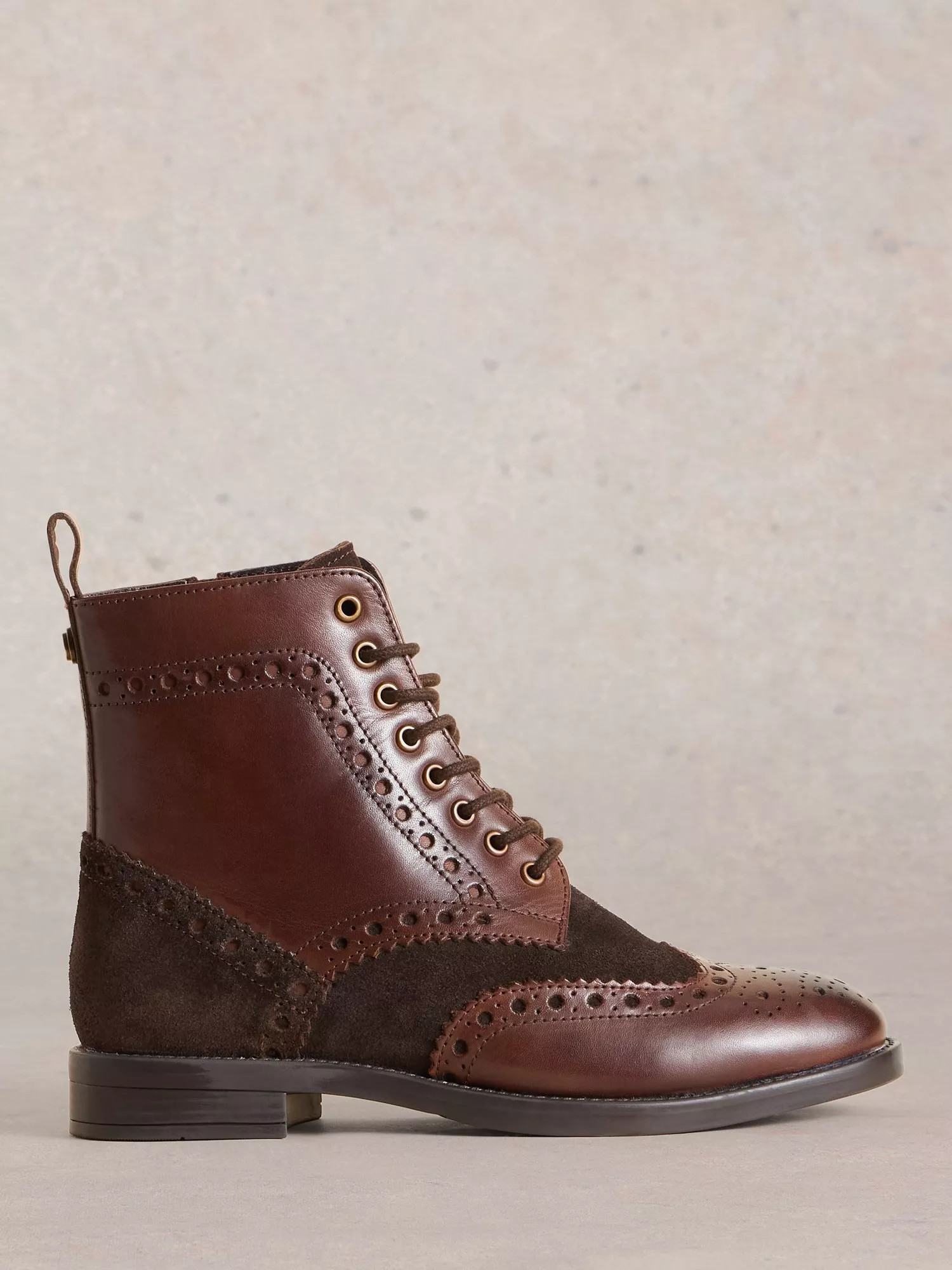 White StuffThistle Leather & Suede Lace-Up Brogue Ankle Boots, Deep Brown | John Lewis (UK)