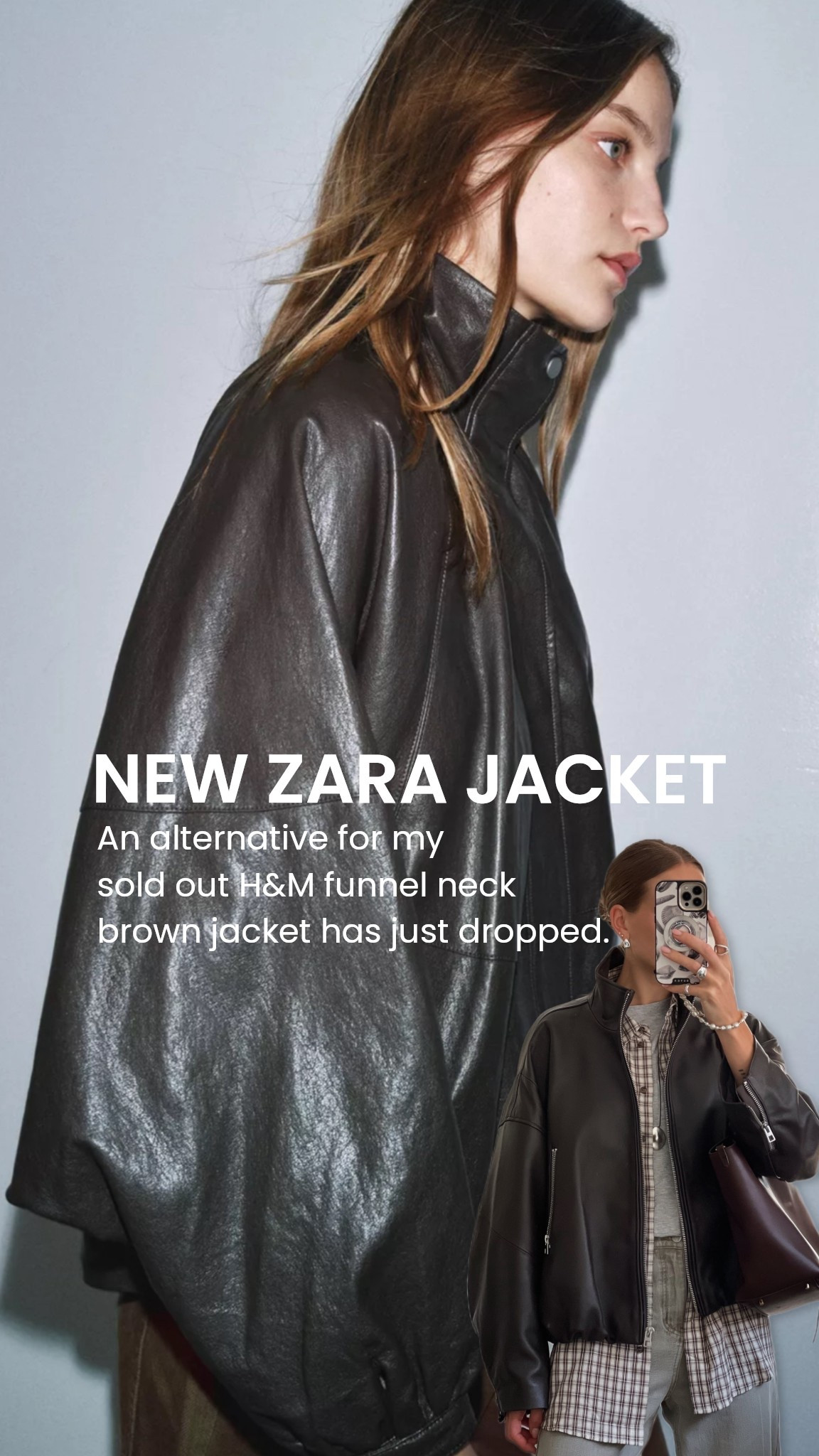 Zara funnel neck brown leather jacket. Autumn jacket 2025 trends under £100 #zara 

#LTKautumn #LTKuk #LTKeurope