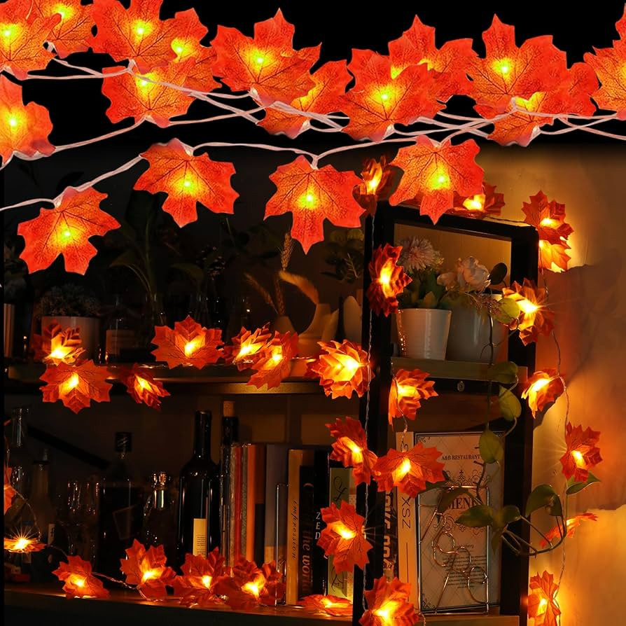 2 Pack Fall Decor Garland for Home,Lighted Fall Garland Total 20ft 40 LED Fall Maple Leaves Decor... | Amazon (US)
