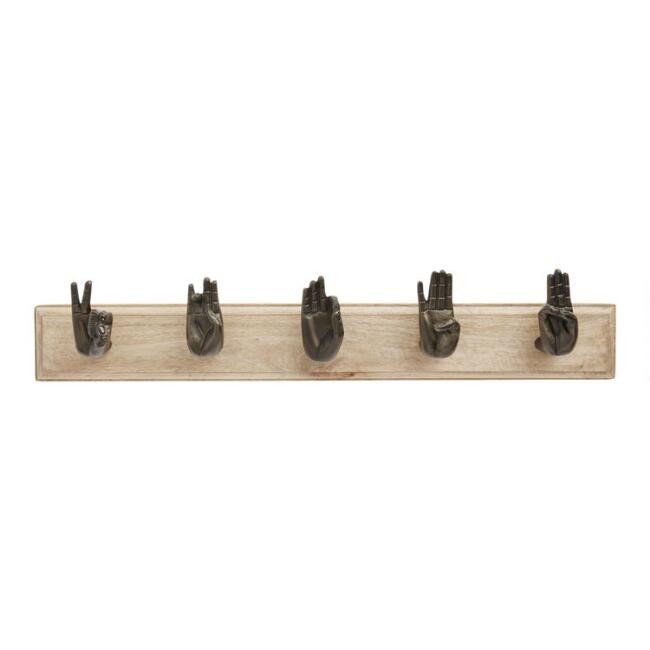 Wood and Bronze Mudra Hands Wall Rack | World Market