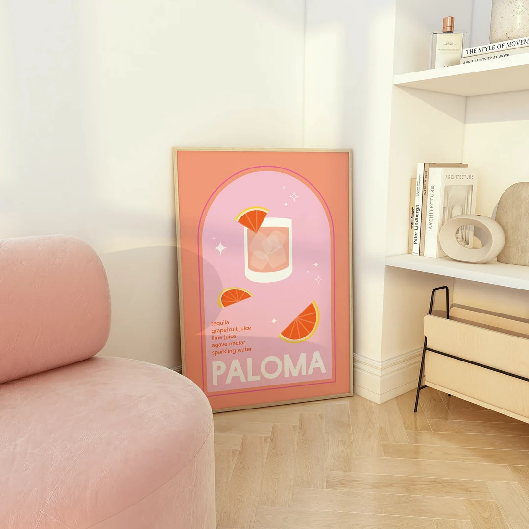 Paloma Cocktail Print | Digital Art Download | Cute Pink Orange Cocktail Bar Printable Art | Oran... | Etsy (US)