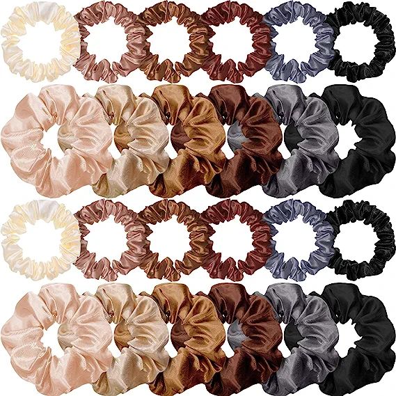 24 Pieces Satin Hair Scrunchies Silk Elastic Hair Bands Skinny Hair Ties Ropes Ponytail Holder fo... | Amazon (US)