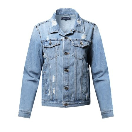 FashionOutfit Women's Over-sized Destroyed Studded Long Sleeve Denim Jacket | Walmart (US)