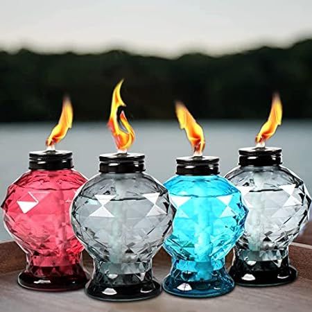 DIKAIDA 4 Pack Glass Table Torch,Citronella Glass Table top Torches with Wick and Cap for Outdoor ,R | Amazon (US)