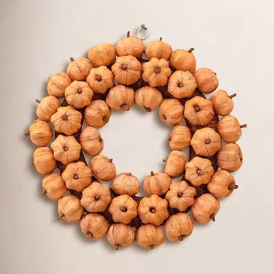 Kalalou 19" H Pumpkin Wreath – Orange Faux Floral Door Accent | Wayfair North America