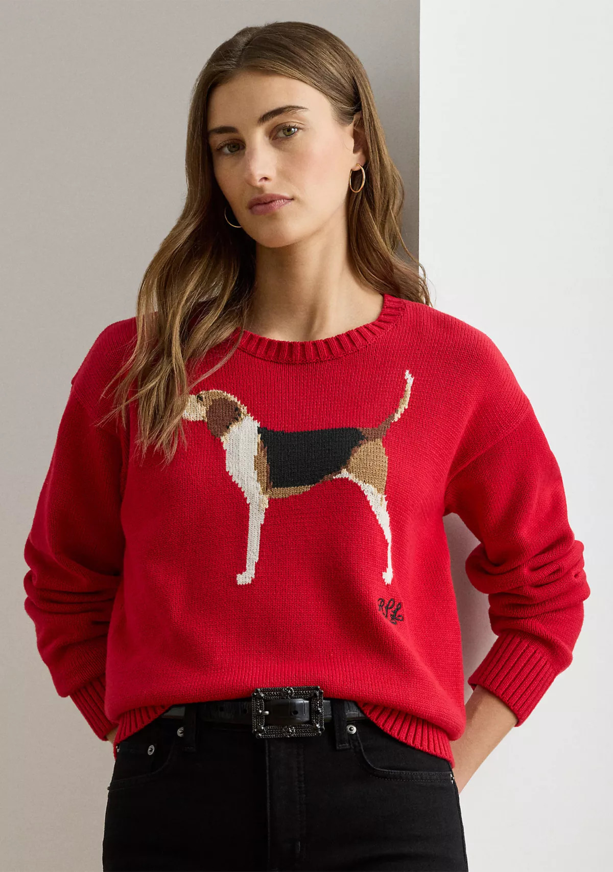 Women's Intarsia-Knit Foxhound Cotton Sweater | Belk