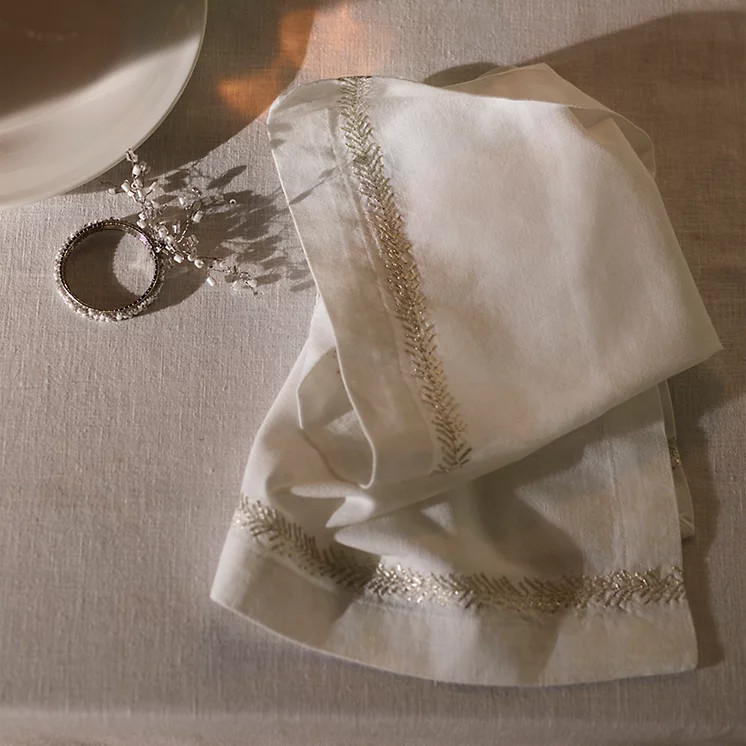 Silver Feather Embroidered Napkins – Set of 4 | Table Linen & Accessories | The  White Company | The White Company UK & ROW