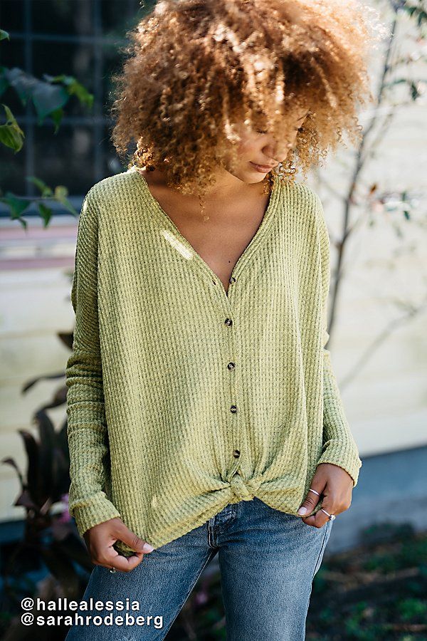 Out From Under Jojo Oversized Thermal Button-Front Top - Green XS at Urban Outfitters | Urban Outfitters (US and RoW)