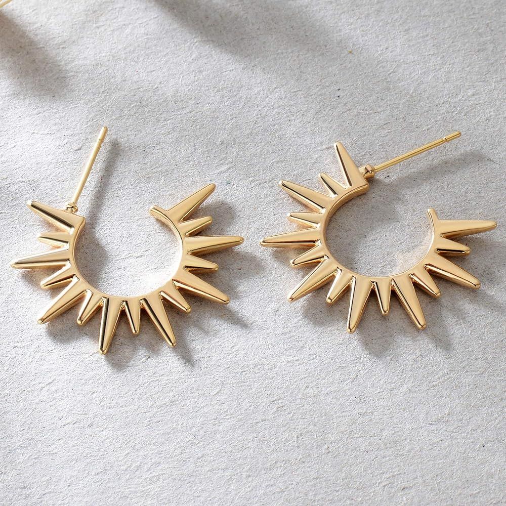 MYEARS Hoop Earrings Gold Half Open 14K Gold Filled Tiny Boho Beach Simple Delicate Handmade Hypoall | Amazon (US)