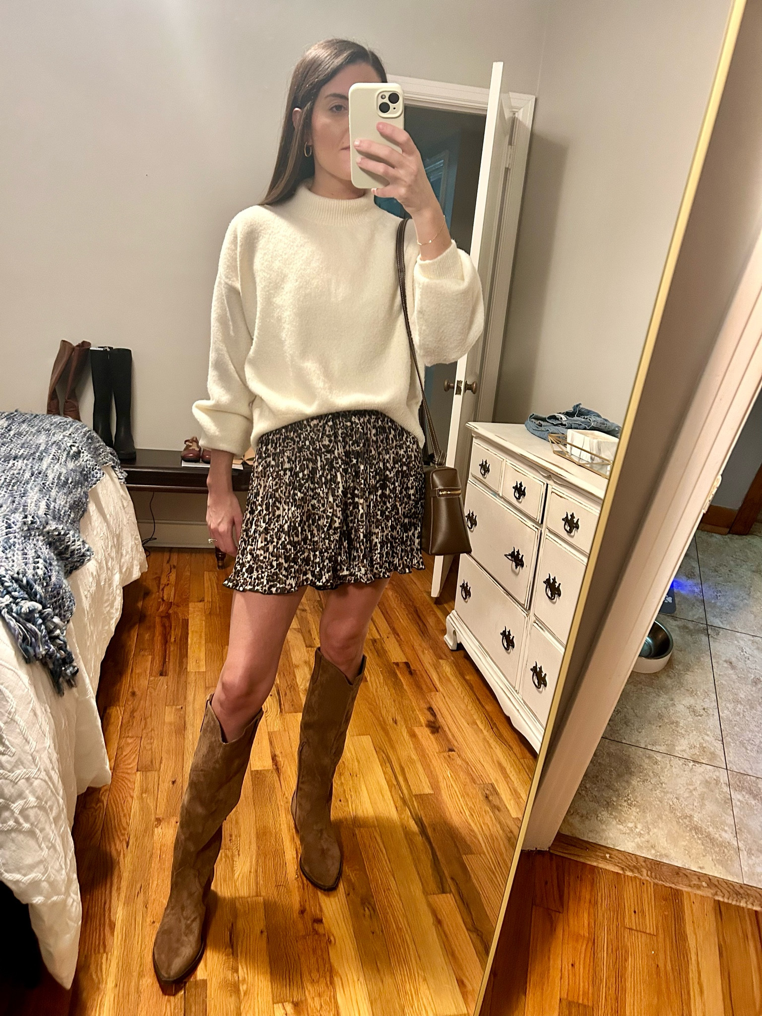 Sweater - & Other Stories, Small
Shorts - Anthro, Small
Boots - Dolce Vida
Earrings and Purse - Amazon 