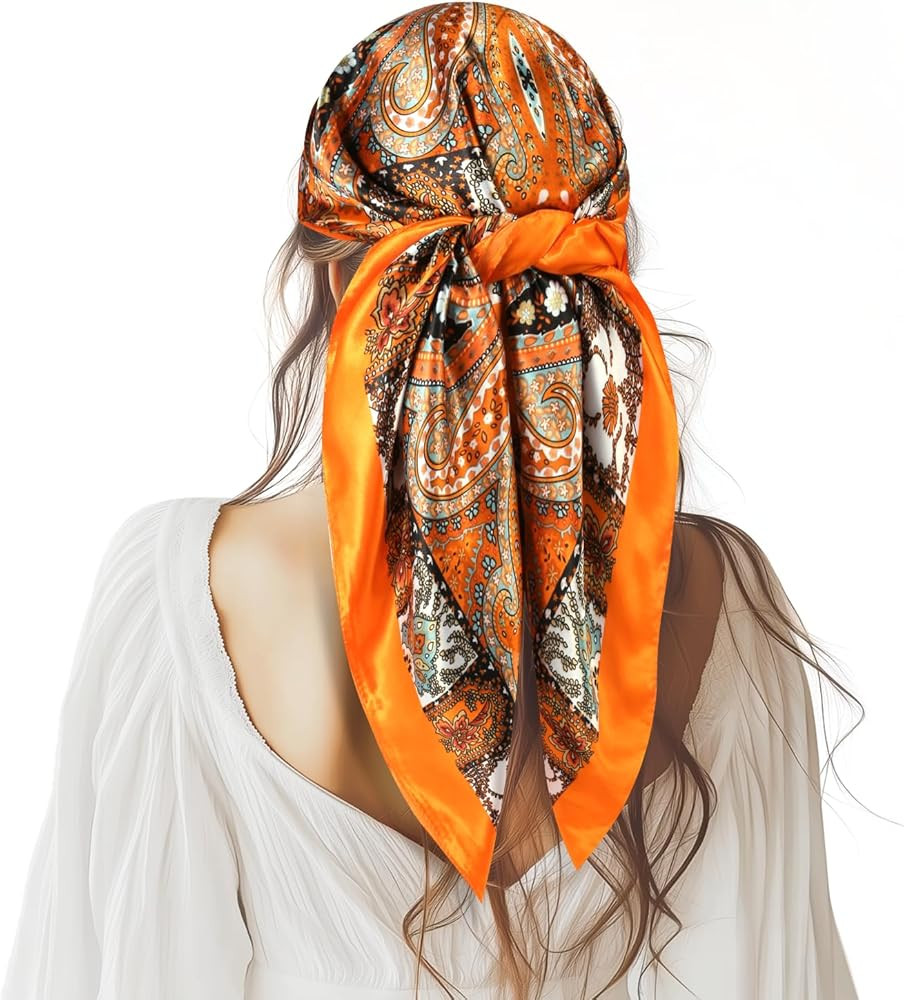 35” Large Square Satin Head Scarf - 1Pcs Satin Hair Scarf Silk Bandana Head Wraps For Women | Amazon (US)
