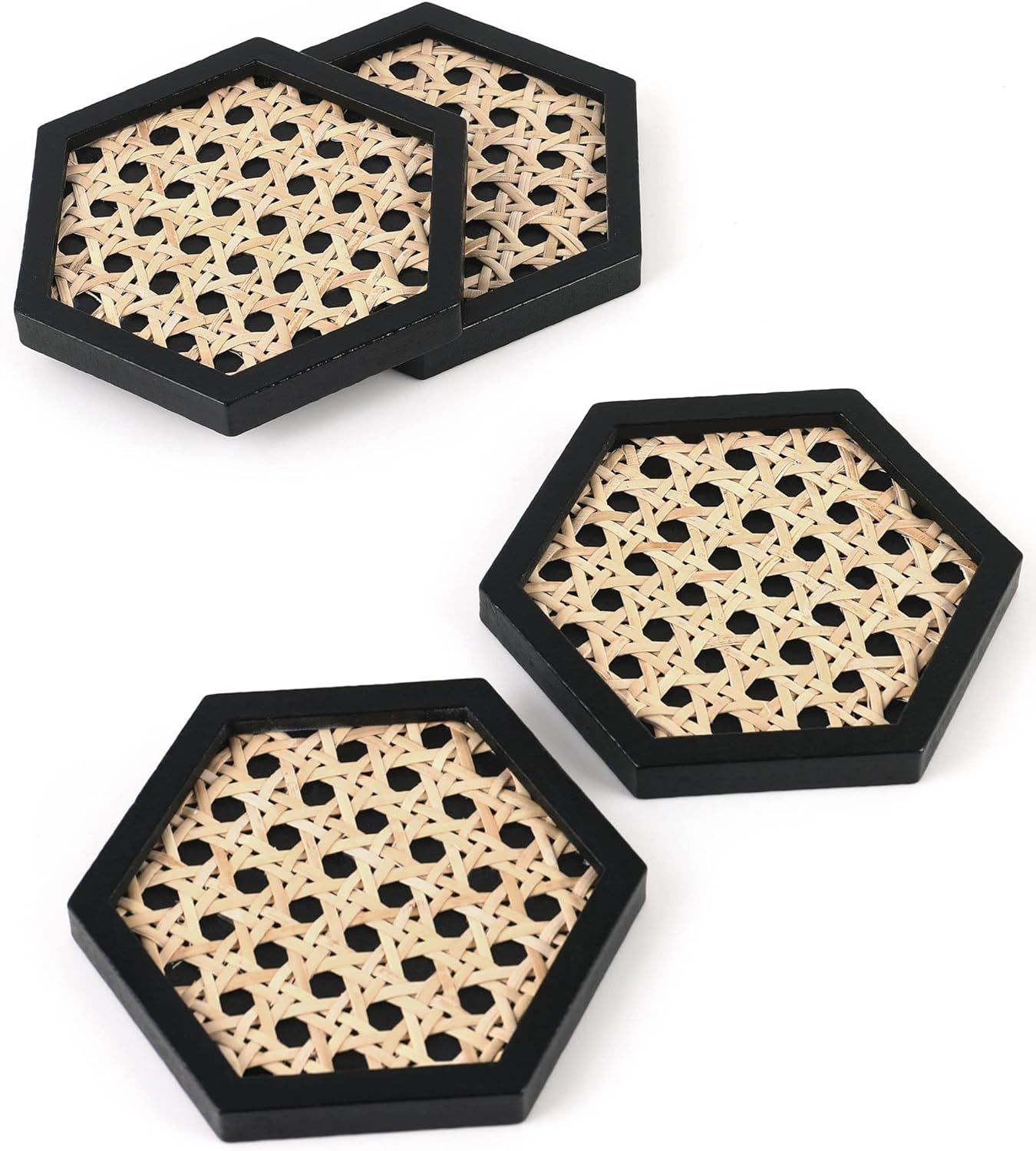 Unique Wooden Rattan Coasters | Stylish Rattan Decor to Protect Surfaces | Set of 4 | Classic Bla... | Amazon (US)