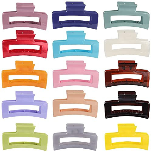 15 Pack Rectangle Hair Claw Clips Solid Color Hair Clips Stylish Elegant Barrettes for All Hair Types for Women Non-Slip Hair Jaw Clips | Amazon (US)